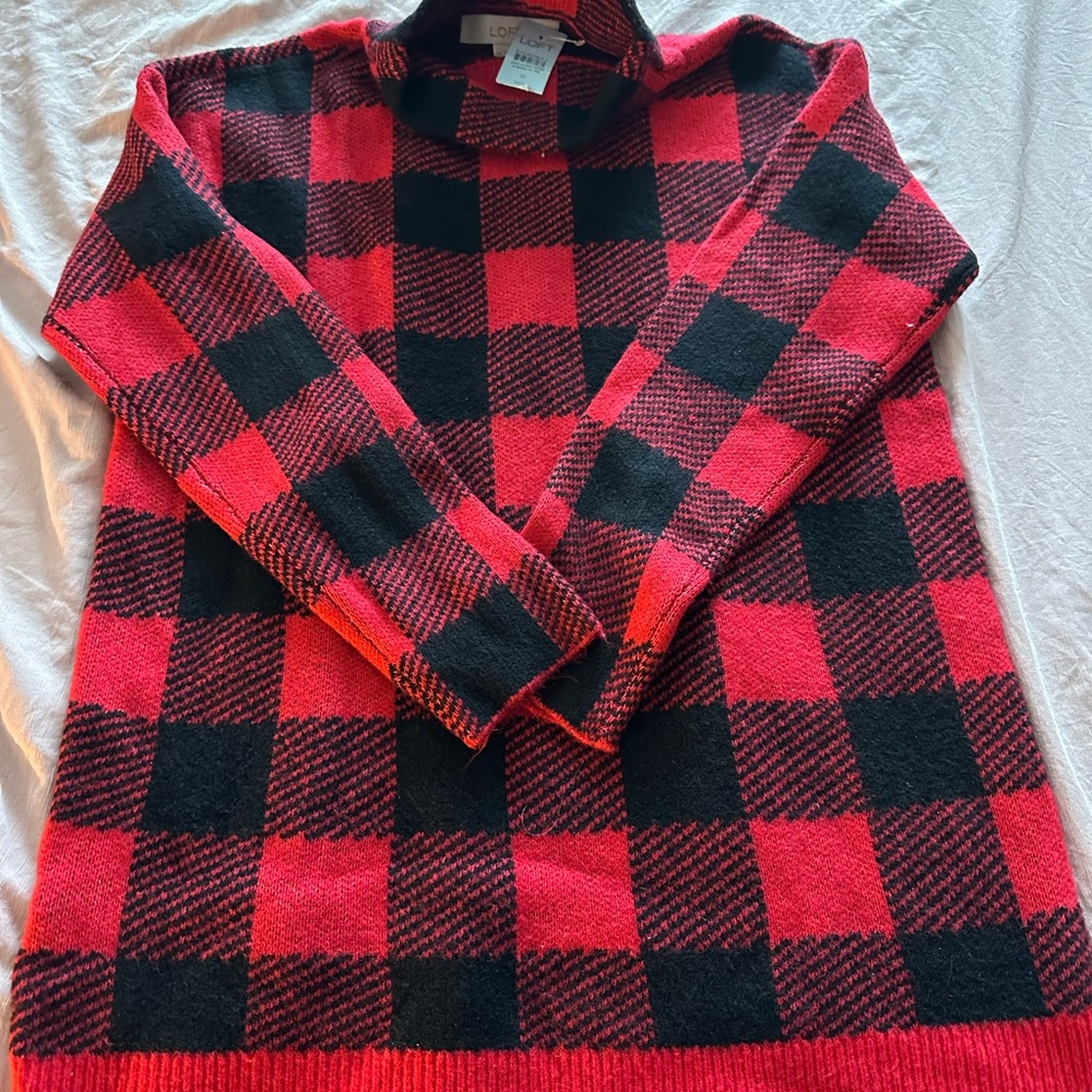 LOFT Turtleneck Sweater in Red and Black Check